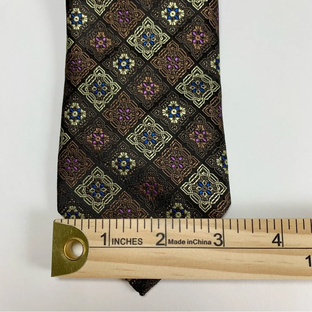 Hi-Tie‎ Tie Men's 100% Silk Brown Tone Geometric 3.25